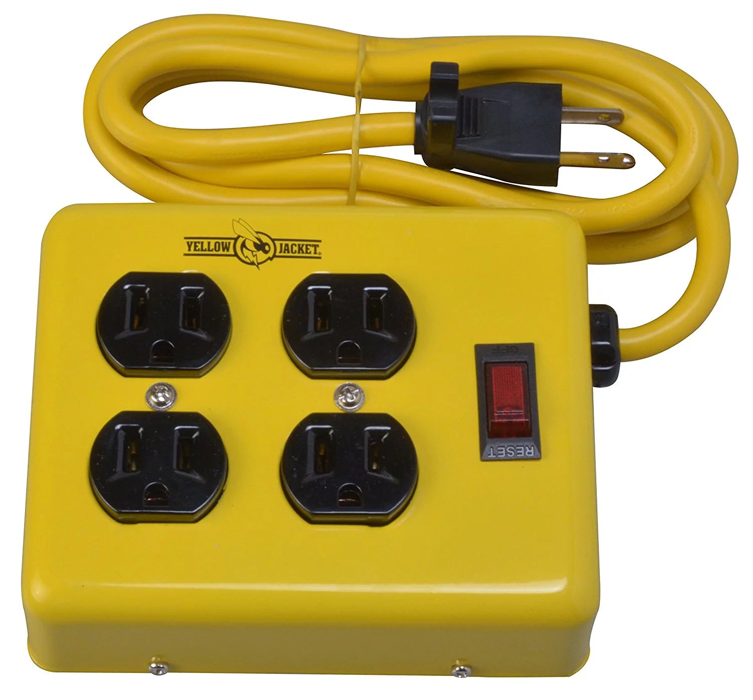 Metal Power Supply Adapter Block with 4 Outlets And Lighted Switch, 4-foot Cord Q377
