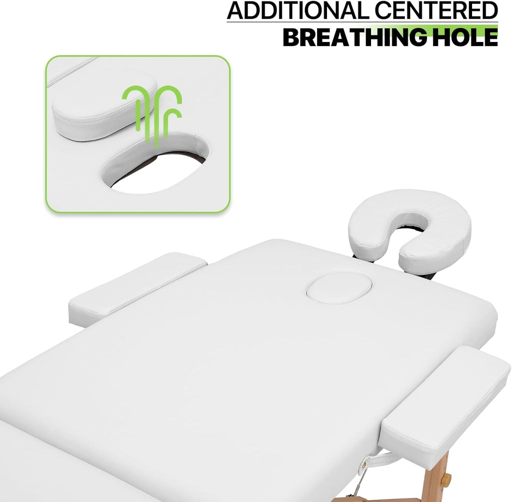 White Beechwood PVC Folding Massage Table with Carry Case K9458