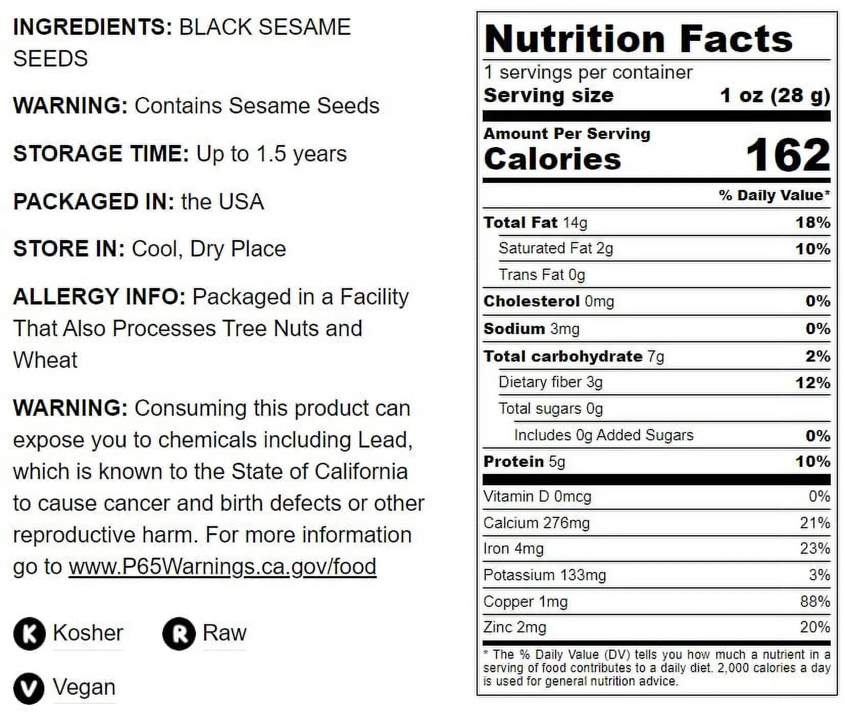 Black Sesame Seeds, 16 Pounds — Raw, Vegan, Kosher D397