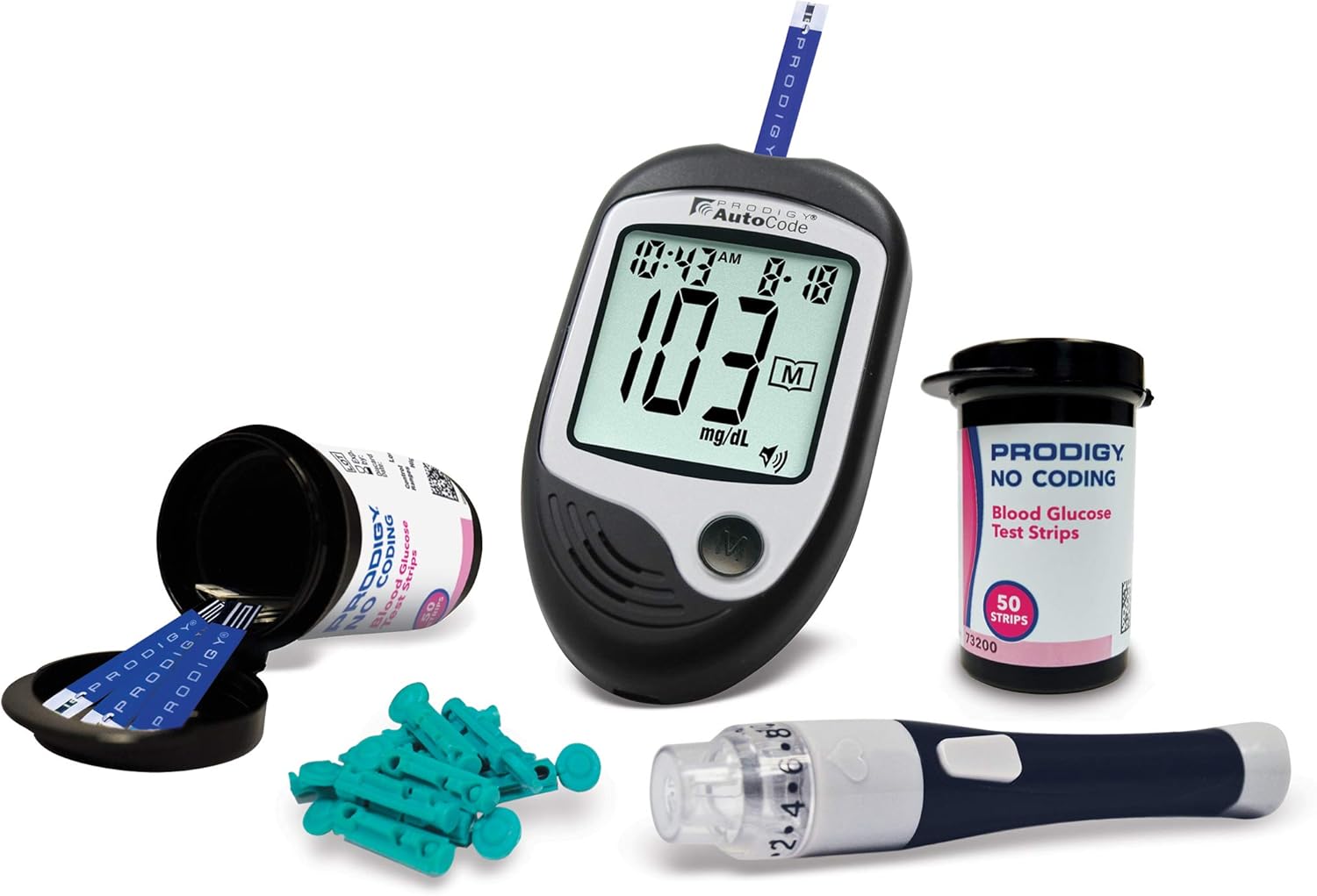 Glucose Monitor Kit with Meter, 100ct Test Strips, 10ct Lancets, Lancing Device, Carrying Case, Log Book C84973