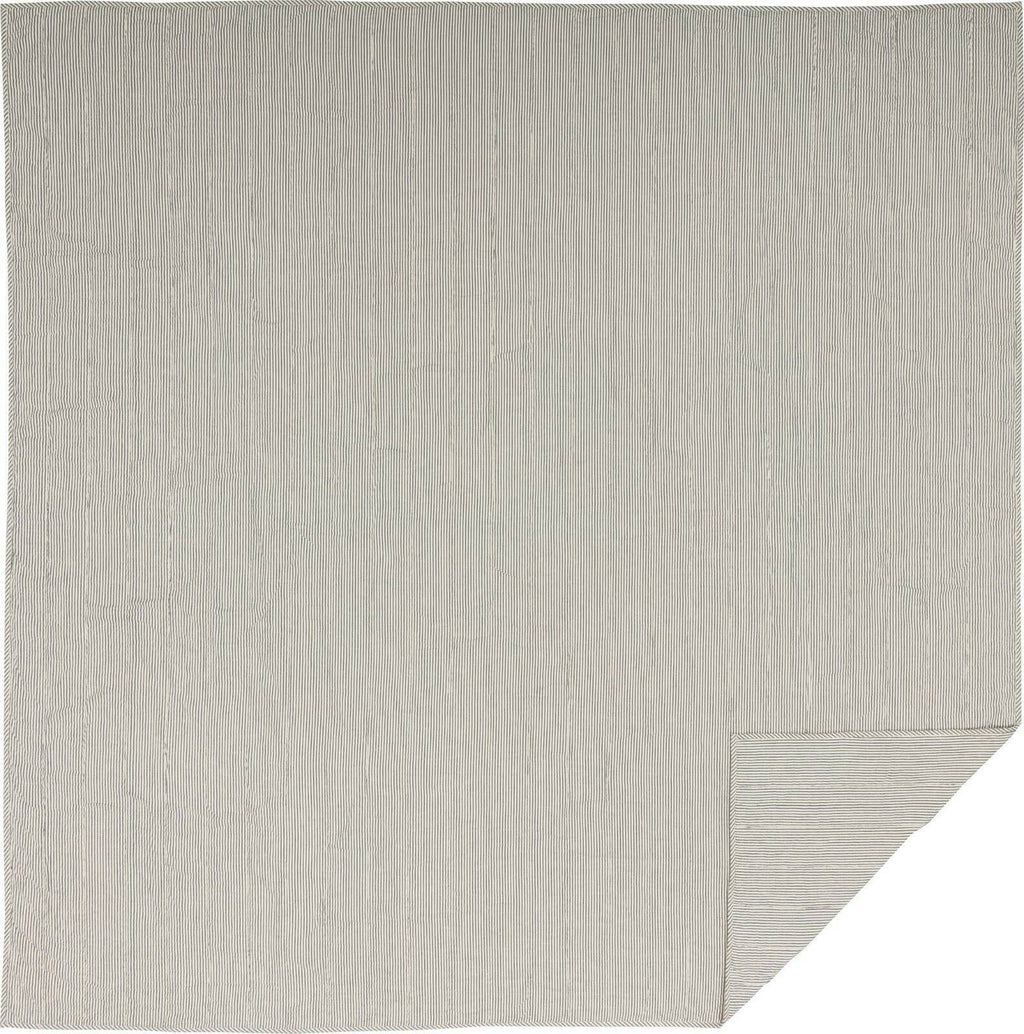 Blue Ticking Stripe Queen Quilt Coverlet U8085