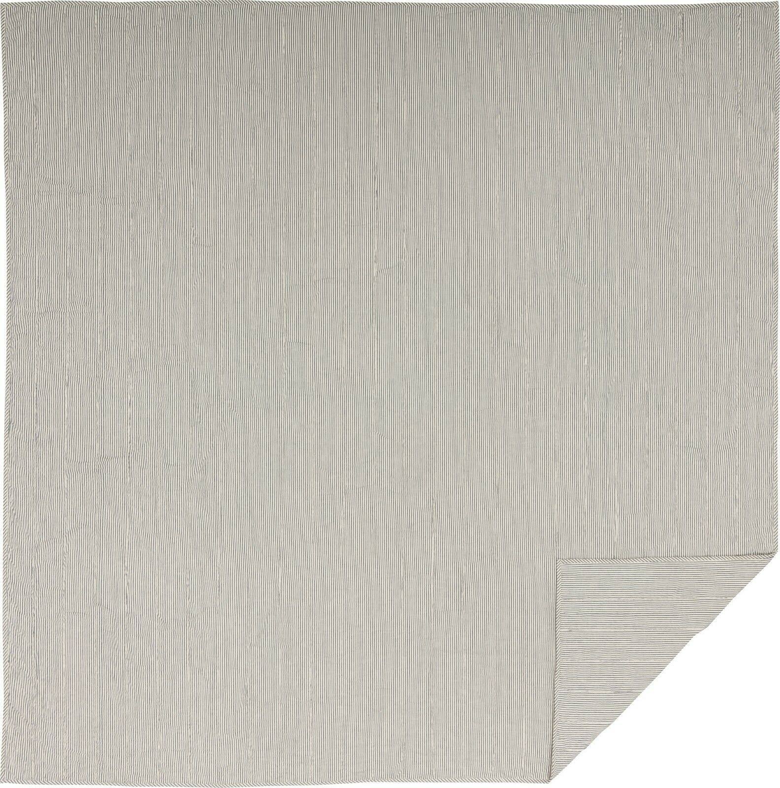 Blue Ticking Stripe Queen Quilt Coverlet U8085