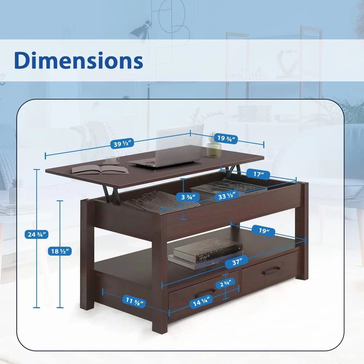 2 Drawer Lift Top Coffee Table Espresso M9121