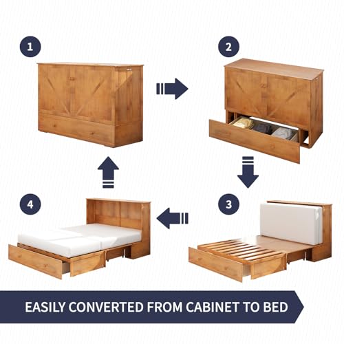 Gray Queen Size Murphy Bed with Storage Drawer Y9330