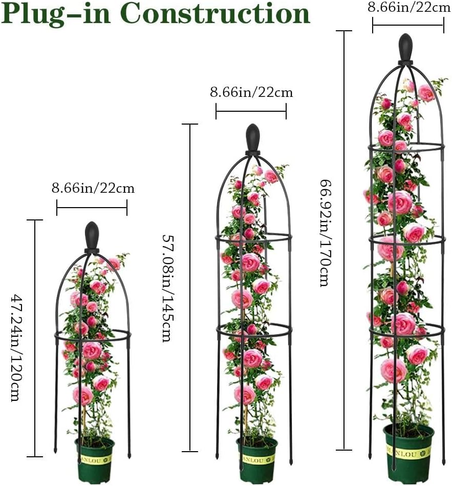 5.58FT Black Metal Garden Obelisk Trellis H637