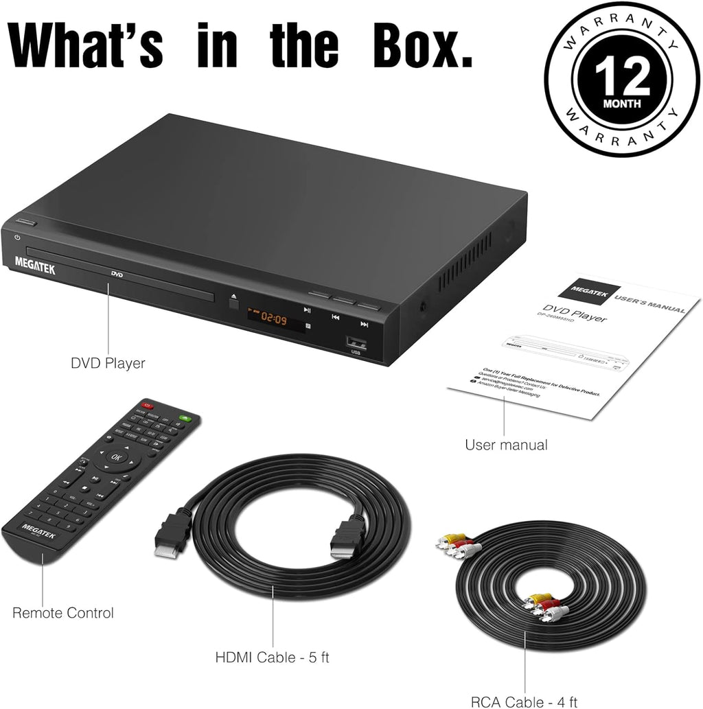 Region-Free DVD Player with HDMI, USB Port, Metal Casing, Remote A32083