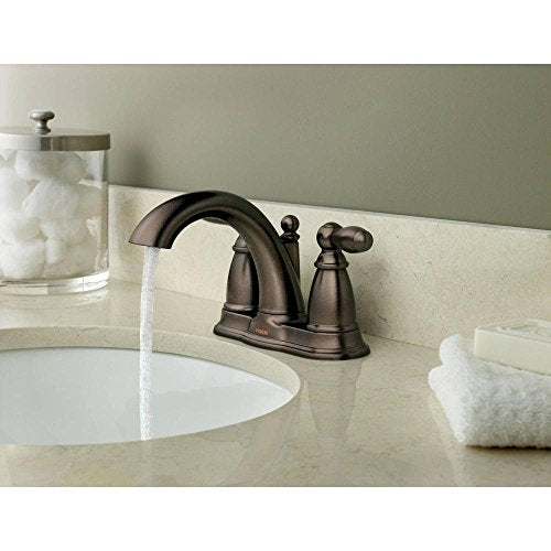 Oil Rubbed Bronze Two-Handle Low Arc Centerset Bathroom Faucet with Drain Assembly J79167