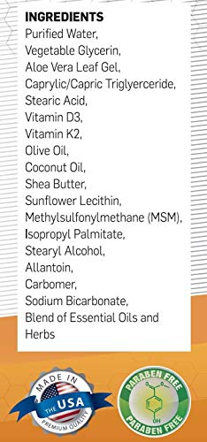 All Natural Vitamin D3 10000IU Vitamin D Cream with Vitamin K2 & Olive Leaf Extract (3.0oz) D1938