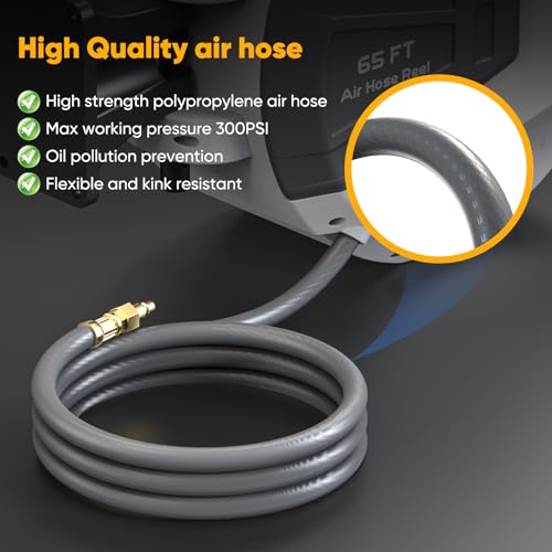 3/8 in x 65 Ft Heavy Duty Retractable Air Hose Reel with 180° Swivel Mount, 300 PSI Q156649