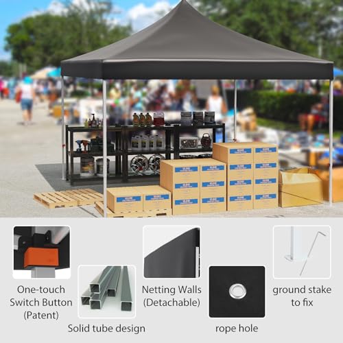 Commercial Canopy Tent 10x10ft Pop Up Canopy Tent with 3 Sidewalls H9392
