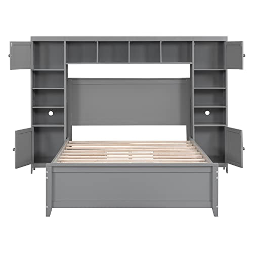White Wood Full Murphy Bed with Shelf J528246