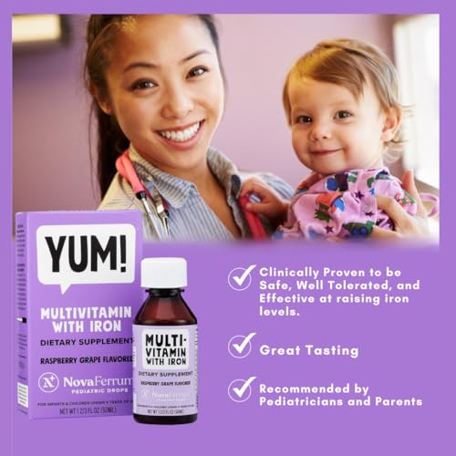 Multivitamin with Iron for Infants Toddlers Kids Ages 4 & Under Gluten Free Certified Sugar Free Raspberry Grape 50 Servings U485618