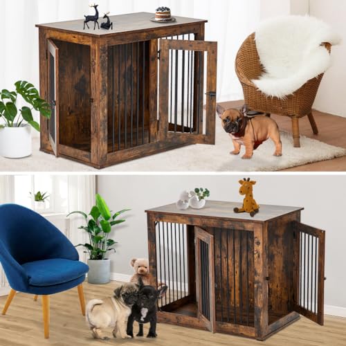 Wooden Double Dog Crate Kennel with Divider X332