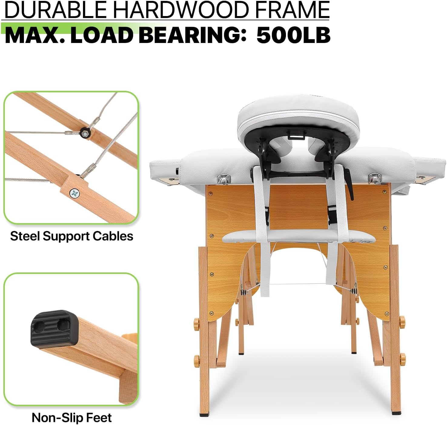 White Beechwood PVC Folding Massage Table with Carry Case K9458
