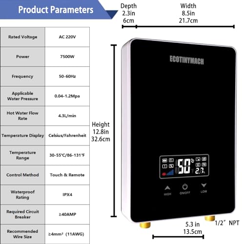 Tankless Electric Water Heater 110V Under Sink with Remote Control S131