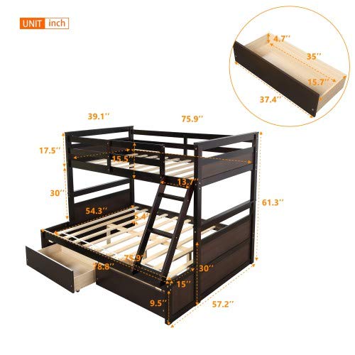Gray Solid Wood Twin Over Full Bunk Bed Frame I36457