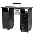 Black Manicure Table with Dust Collector, Wrist Cushion, Drawers, Lockable Wheels & Cabinet R23385