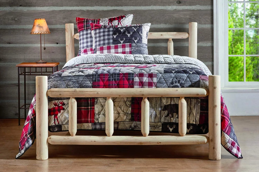 Rustic Natural Unfinished Wooden Queen Bed with Headboard and Footboard U271