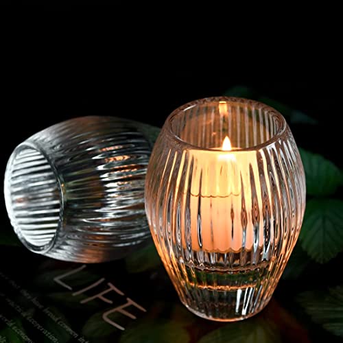 Clear Ribbed Glass Taper Candle Holders Set of 2 P354909
