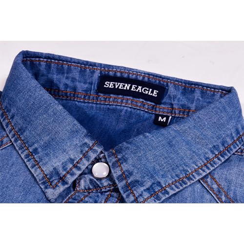 Men's Long Sleeve Double Pocket Snap Denim Shirt D3762