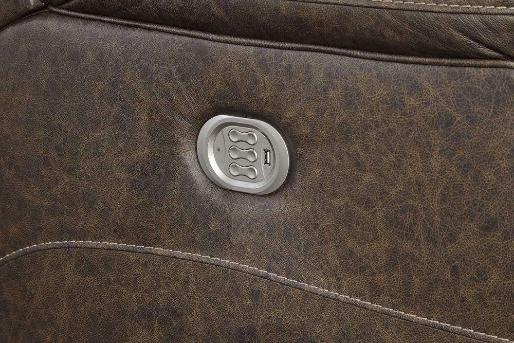 Brown Leather Power Reclining Loveseat R63323