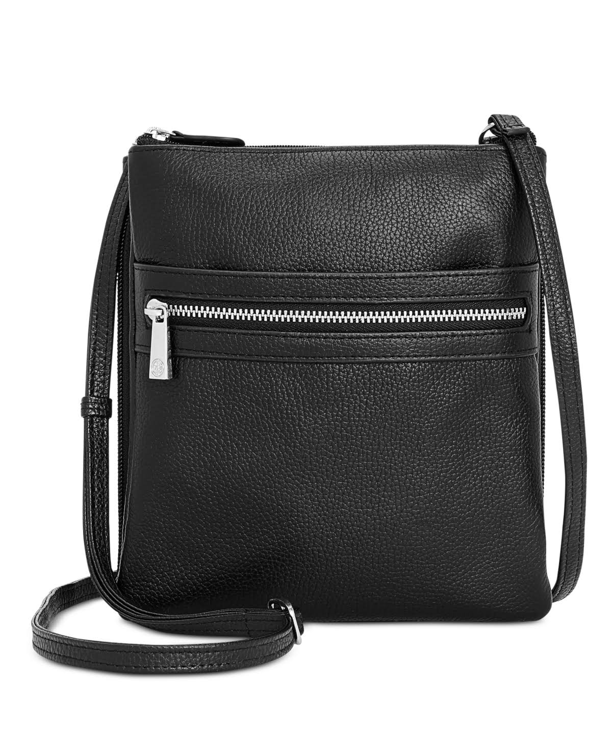 Triple-Zip Pebble Leather Crossbody Black/Silver U34090