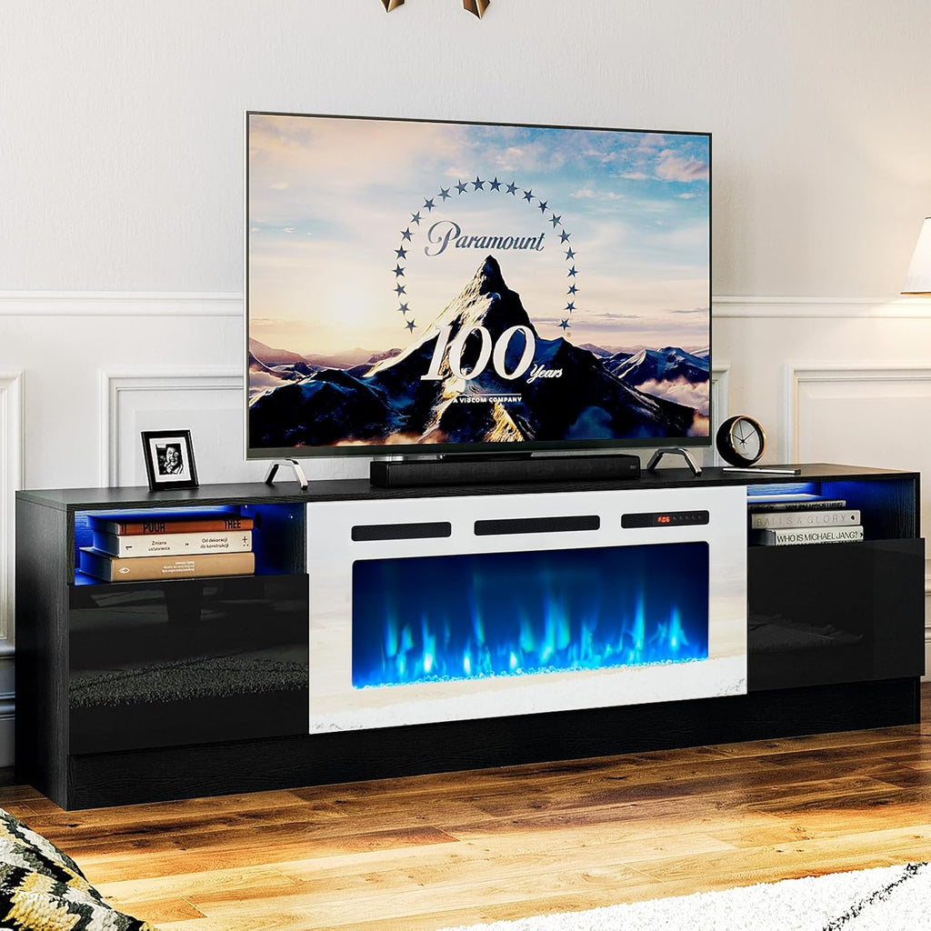 Black 79 inch Fireplace TV Stand with Electric Fireplace G445243