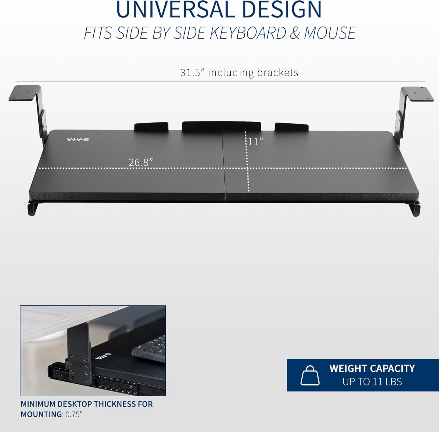 Large Height Adjustable Under Desk Keyboard Tray, 27 x 11 inch, Black S340543