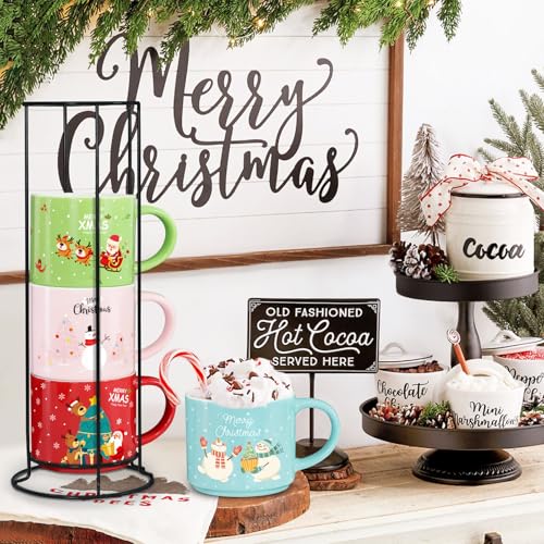 Set of 4 15.8 Oz Stackable Christmas Mugs with Stand W792134
