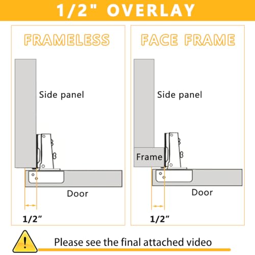 60 Pack Soft Close Stainless Steel Cabinet Door Hinges for 1/2" Partial Overlay H652191