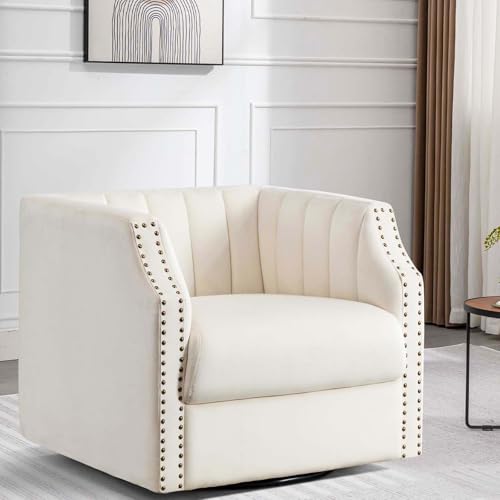 Swivel Barrel Chair Set of 2 Upholstered with Brass Rivets Y706866