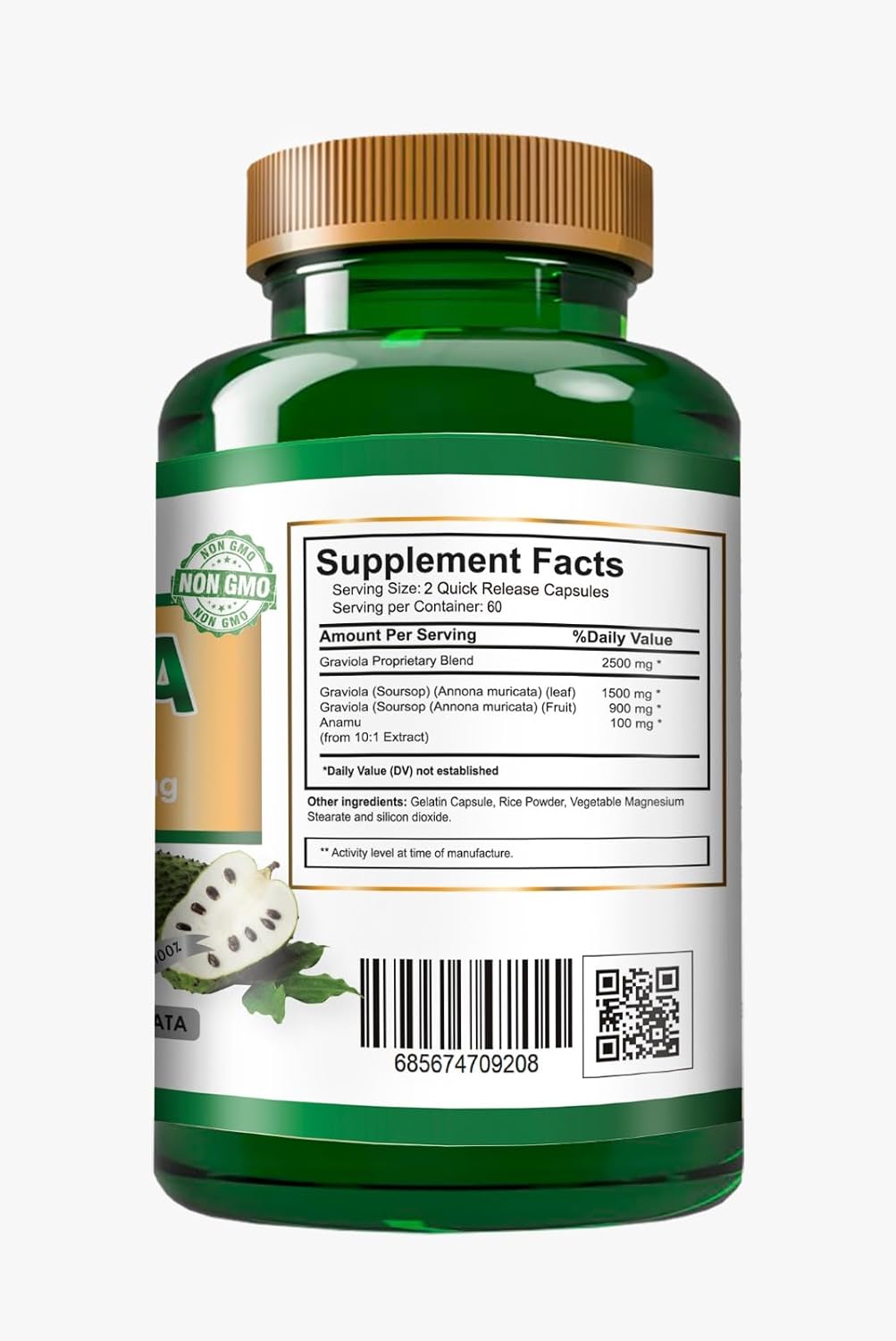 Graviola Soursop 2500 mg Dietary Supplement Leaf & Fruit Extract 120 Capsules L1545