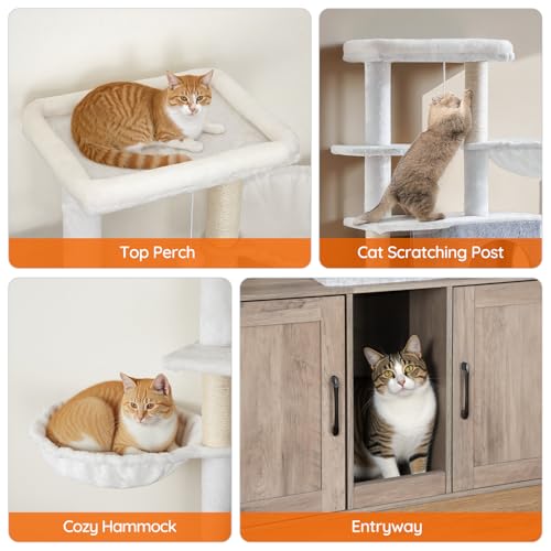 Greige 63.4" Tall Cat Tree with Dual Litter Box Enclosure F84148