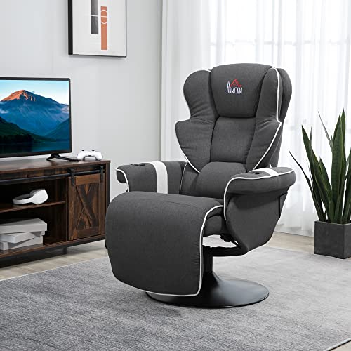 Black Manual Recliner Swivel Lounge Armchair with Footrest and Two Cup Holders Z949561