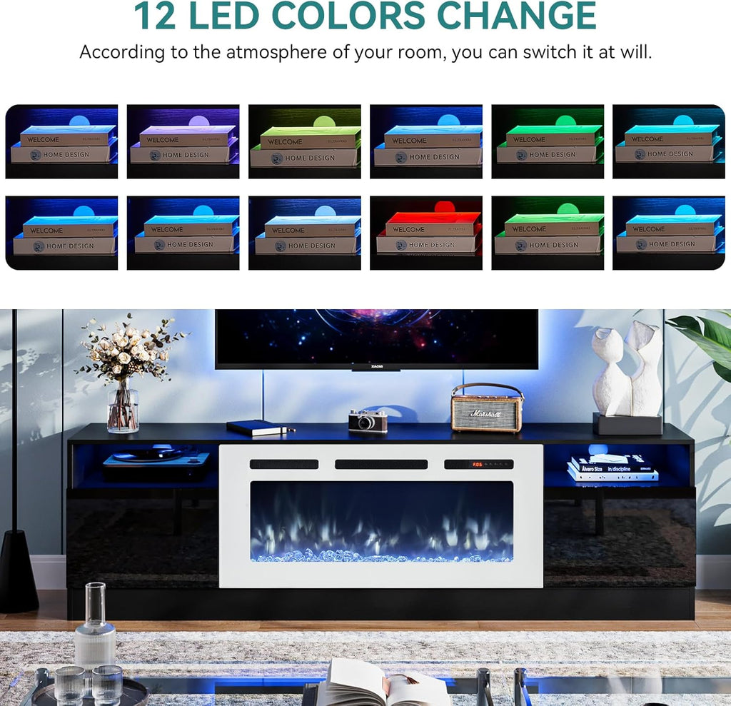 Black 79 inch Fireplace TV Stand with Electric Fireplace G445243