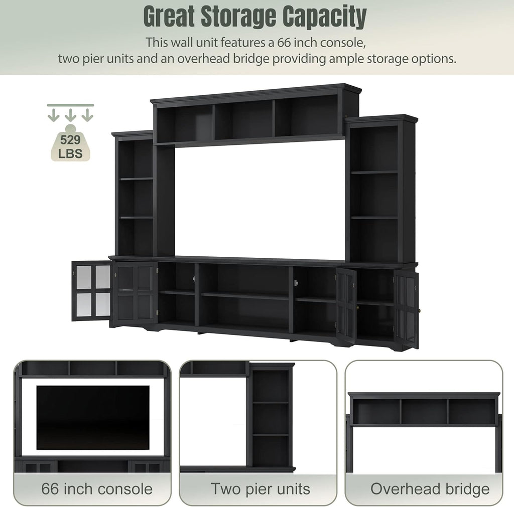 Black 104 Inch Entertainment Wall Unit with Tempered Glass Door U65357