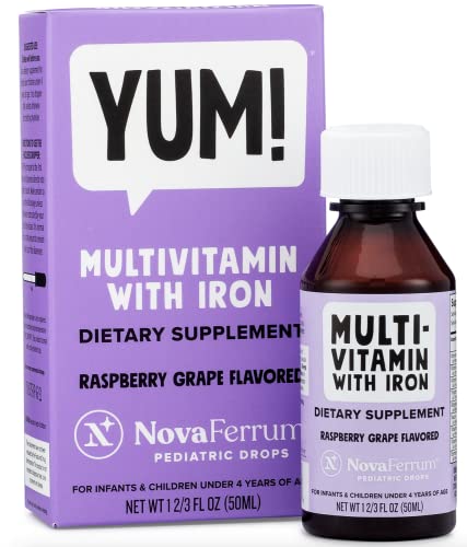 Multivitamin with Iron for Infants Toddlers Kids Ages 4 & Under Gluten Free Certified Sugar Free Raspberry Grape 50 Servings U485618