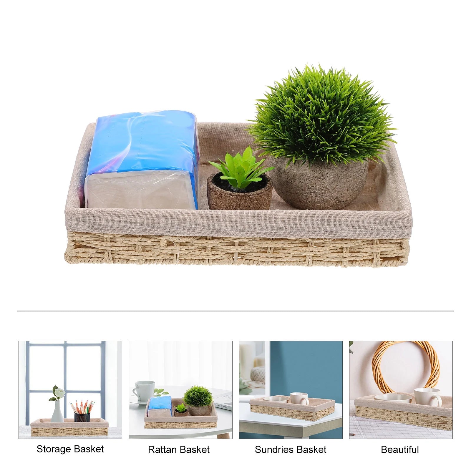 Beige Woven Rattan Storage Boxes Q1603