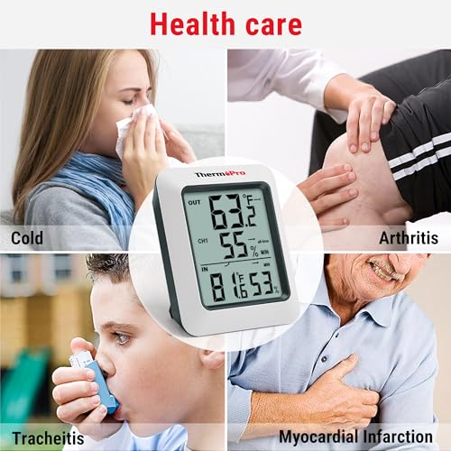 Digital Hygrometer Indoor Outdoor Thermometer Wireless Temperature and Humidity Gauge Monitor with 500ft Range X4745