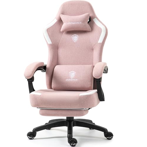 Black Fabric Gaming Chair with Massage Lumbar Support and Footrest W78838