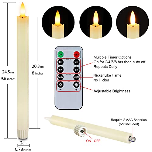 6 Pcs Flameless White LED Taper Candles with Remote Timer X448934
