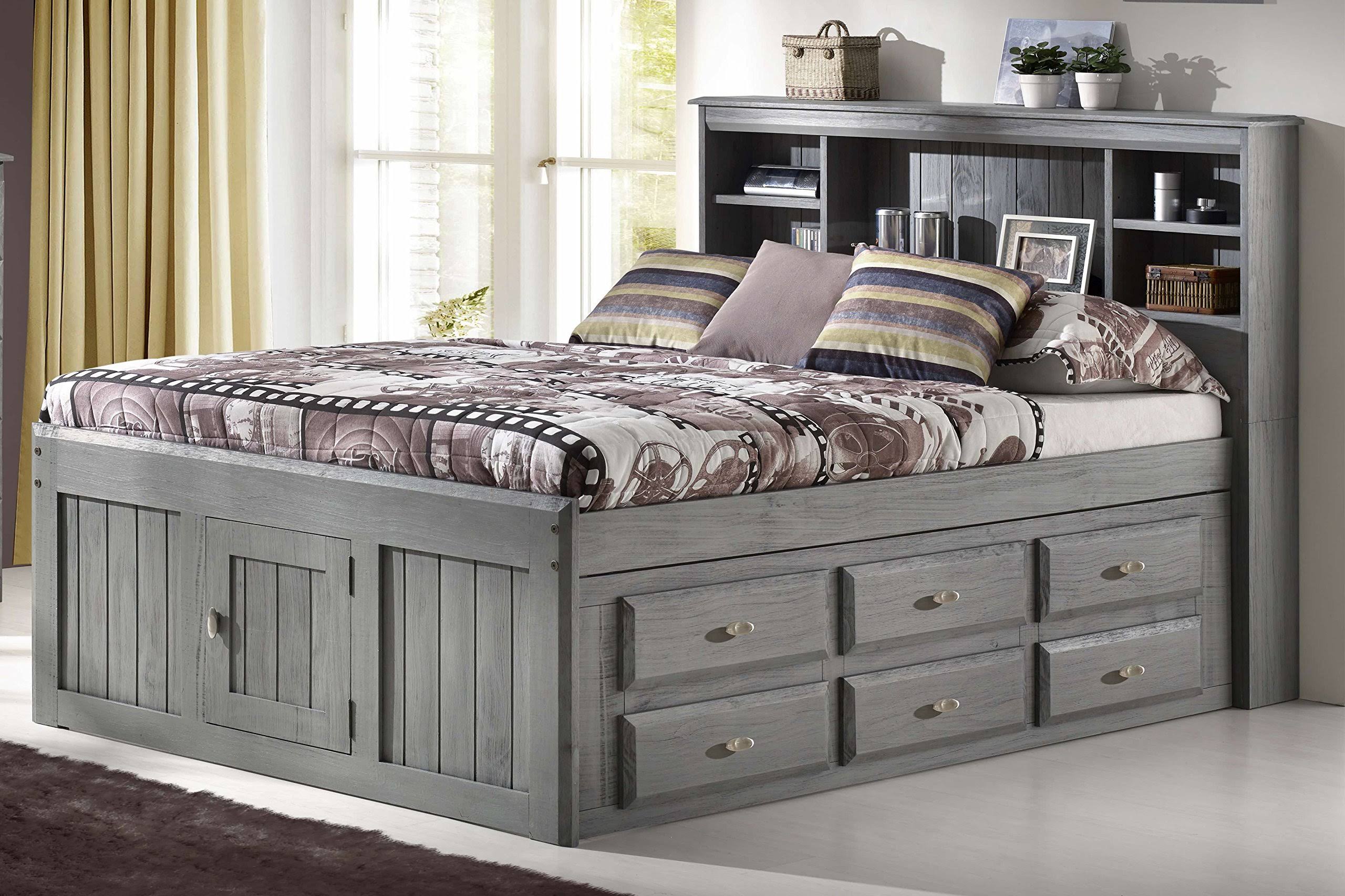 Charcoal Full Bookcase Bed with 12 Drawers D3448