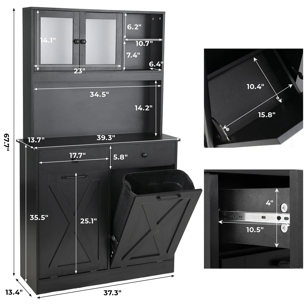 Wooden Double Tilt Out Trash Cabinet with Drawers, Shelves U215