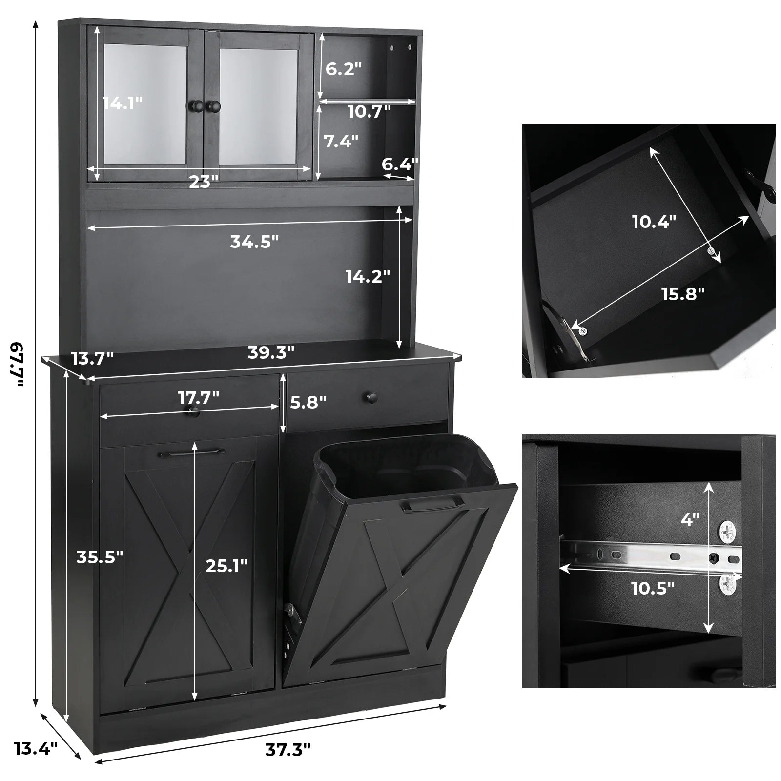 Wooden Double Tilt Out Trash Cabinet with Drawers, Shelves U215