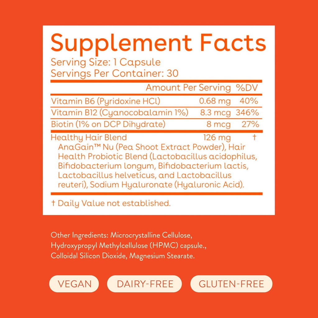 Healthy Hair Probiotics Supplement with Biotin and Vitamin B12 & B6 30 Capsules T4568