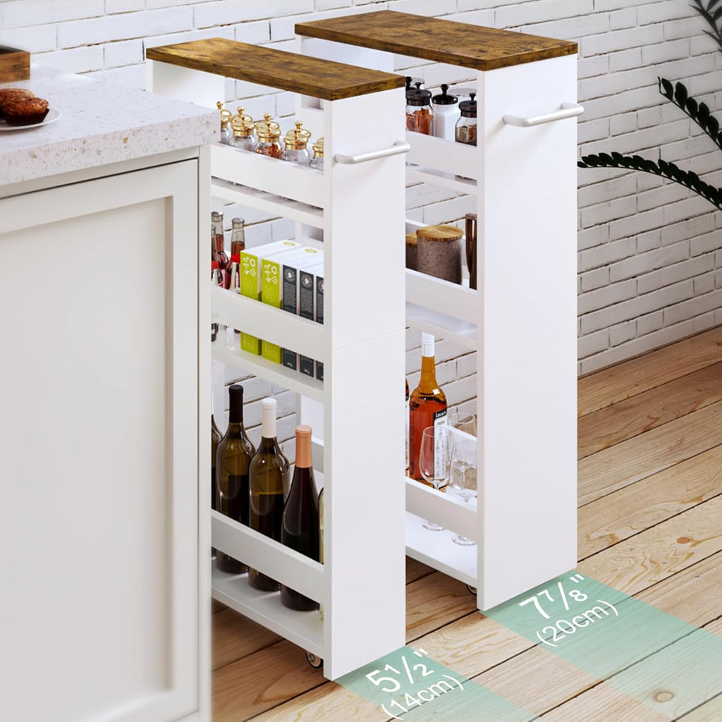 4-Tier Wood White Rolling Storage Cart D9690
