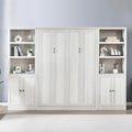 Queen Size White Wood Murphy Bed with Storage Bookcase Shelves T158053