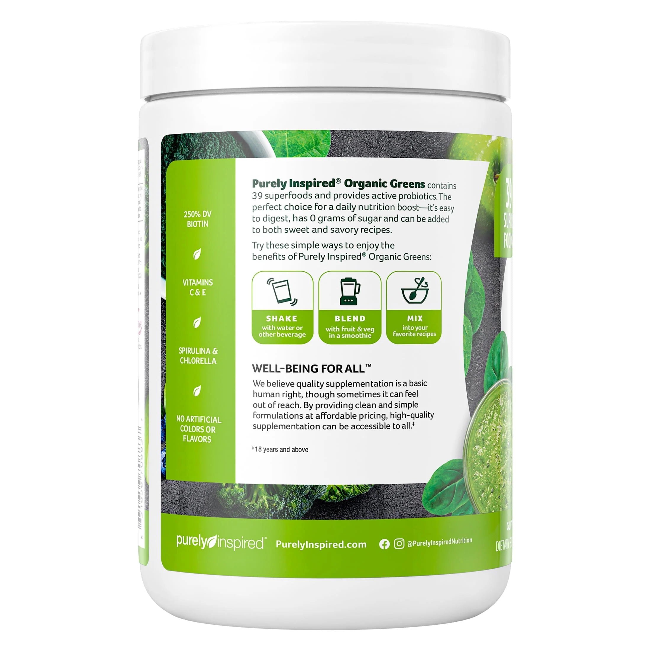 Organic Greens Superfood Supplement Powder Blend, Unflavored, 8.57 oz, 24 Servings Q3420