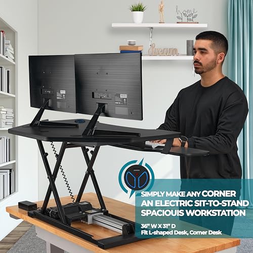36 Inch Motorized Height-Adjustable Standing Desk Converter with Keyboard and Mouse Tray, Black S287
