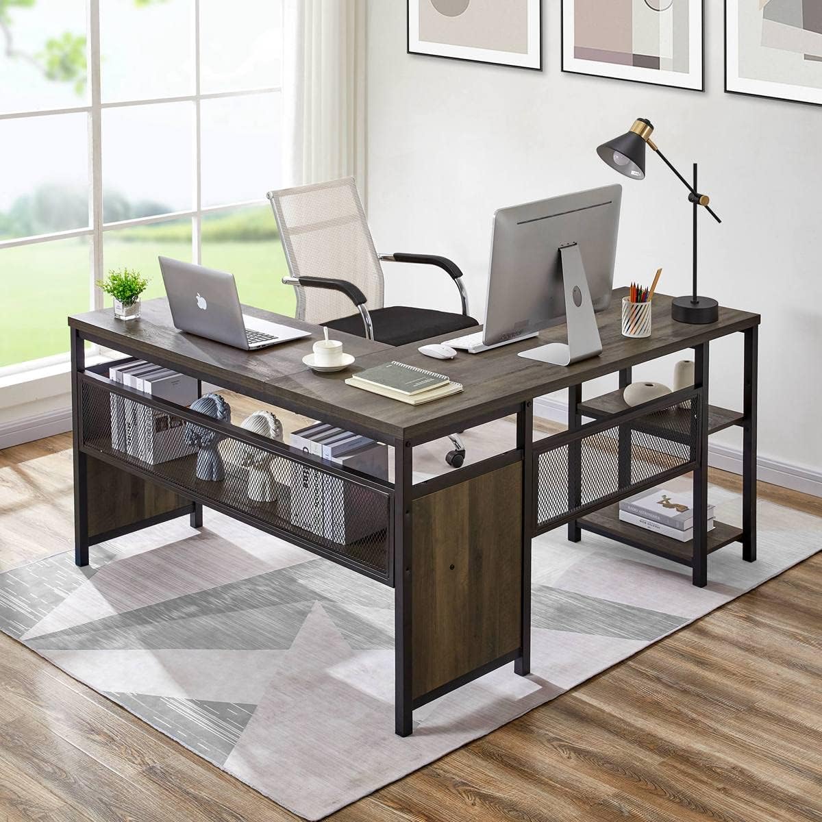 L Shaped Computer Desk with Bookshelf Z31966
